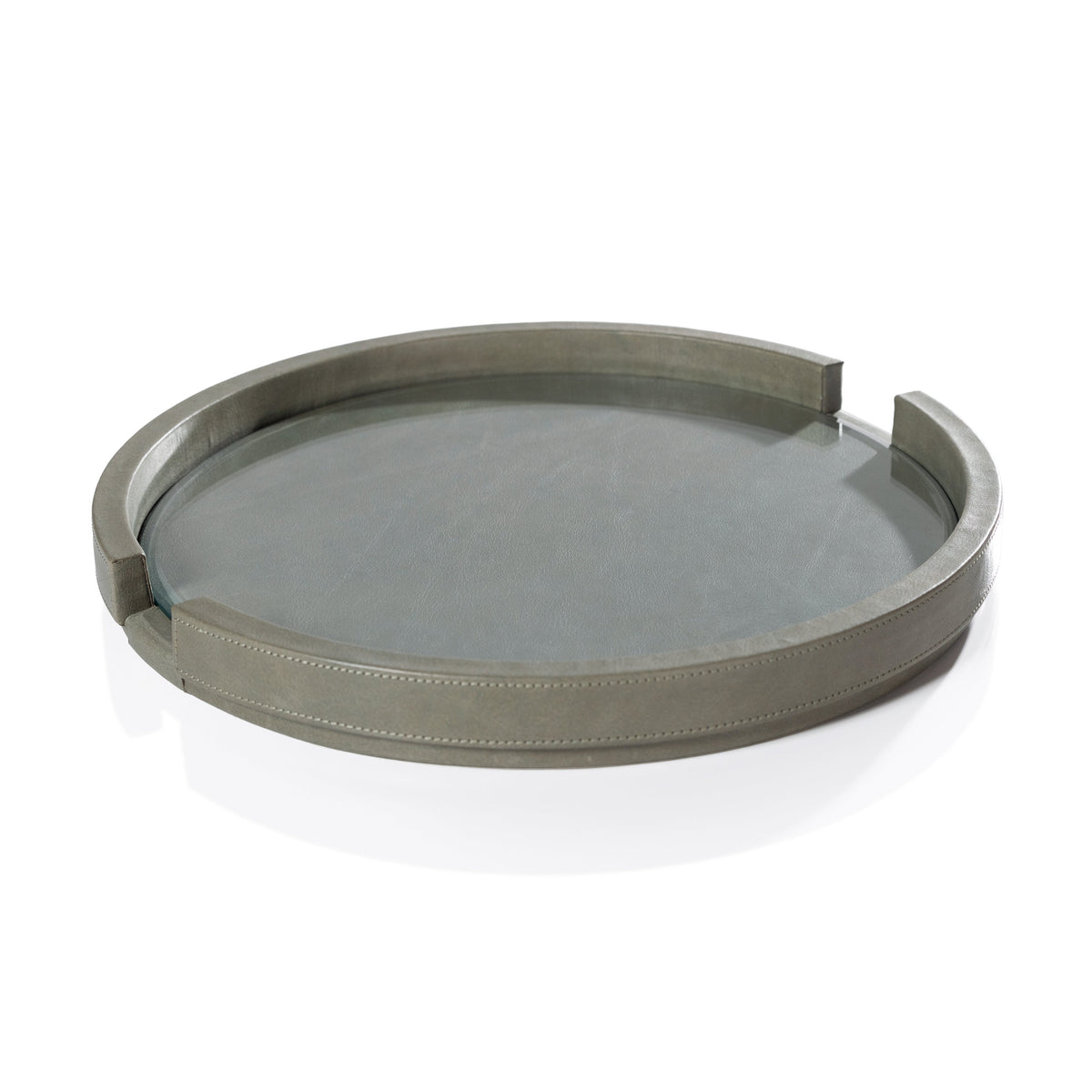 Ruvo Sage Leather Serving Tray with Glass Insert - Tray Top View | Bone & Brass