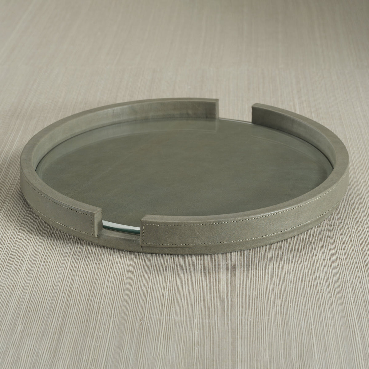 Ruvo Sage Leather Serving Tray with Glass Insert - Tray Side View | Bone & Brass