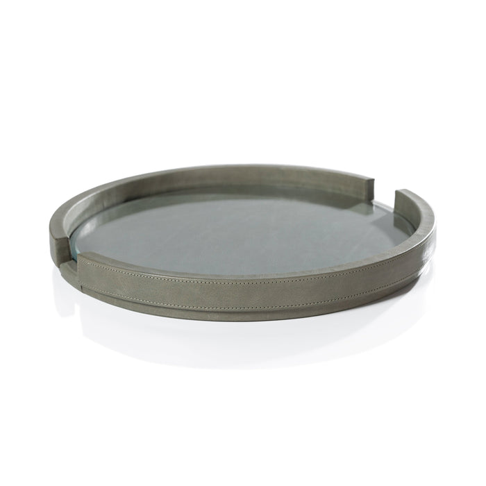Ruvo Sage Leather Serving Tray with Glass Insert | Bone & Brass
