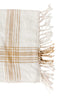 Textured towel with plaid pattern and frayed edges on a white background