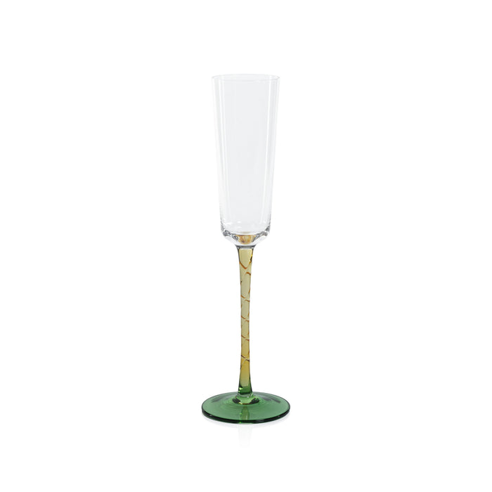 Sachi Amber & Green Champagne Flutes, Set 6 | Bone & Brass