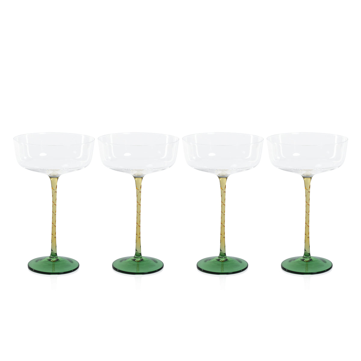 Sachi Amber & Green Cocktail / Martini Glasses, Set 4 - Glass Side View | Bone & Brass