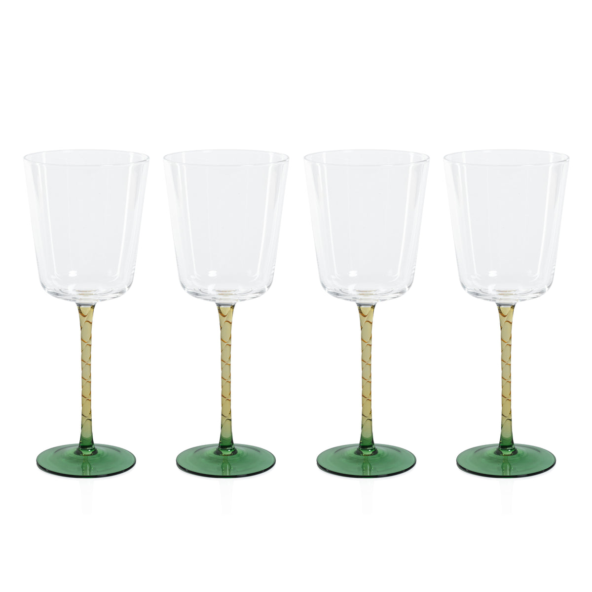 Sachi Amber & Green Red Wine Glasses, Set 4 - Glass Stem Detail | Bone & Brass