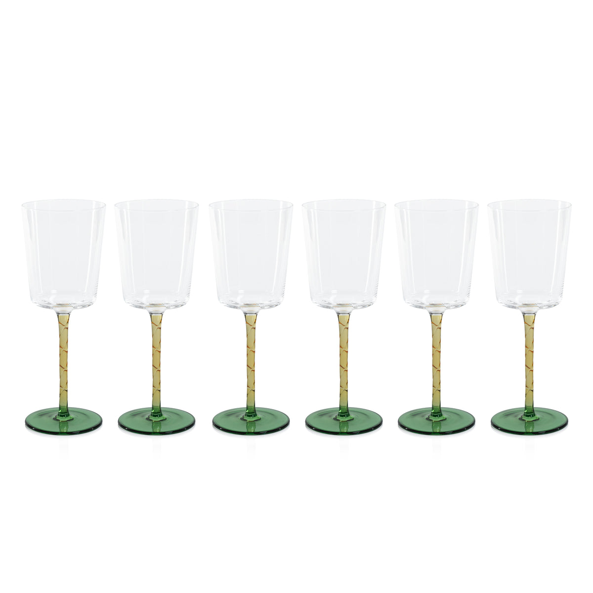 Sachi Amber & Green White Wine Glasses, Set 6 - Glass Stem Detail | Bone & Brass