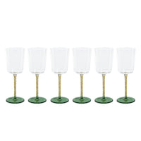 Sachi Amber & Green White Wine Glasses, Set 6 - Glass Stem Detail | Bone & Brass