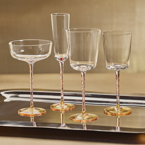 Sachi Amber & Pink Champagne Flutes, Set 6 - Glass Detail | Bone & Brass