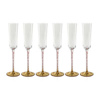 Sachi Amber & Pink Champagne Flutes, Set 6 - Glass Stem Detail | Bone & Brass