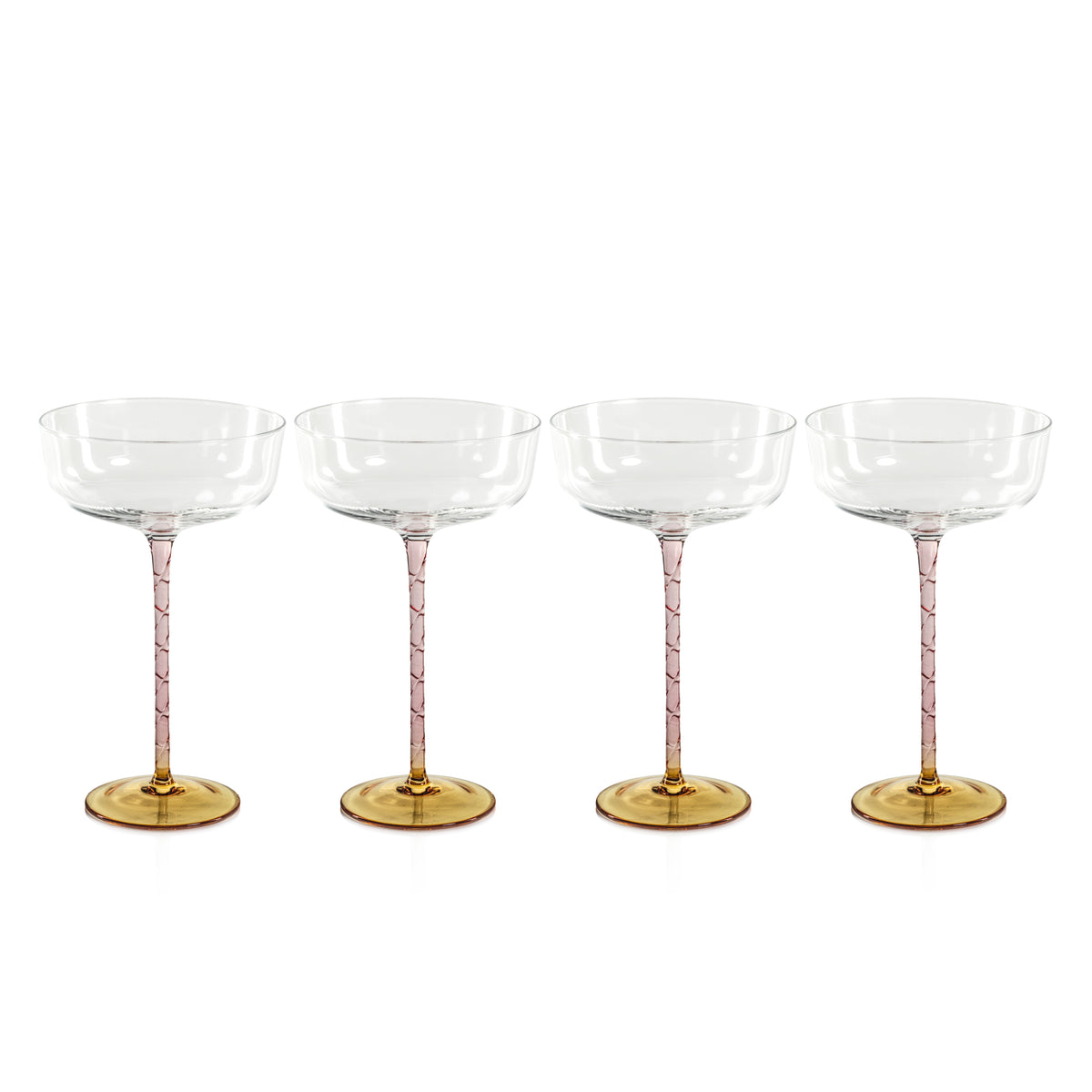 Sachi Amber & Pink Cocktail / Martini Glasses, Set 4 - Glass Side View | Bone & Brass
