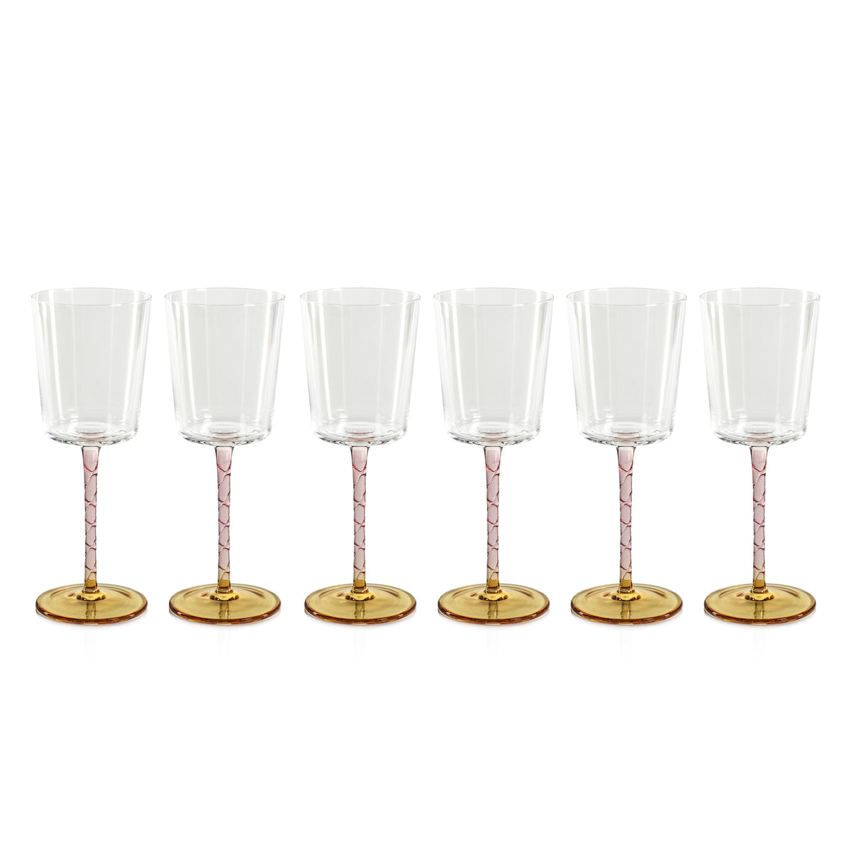 Sachi Amber & Pink White Wine Glasses, Set 6 - Glass Stem Detail | Bone & Brass