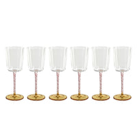 Sachi Amber & Pink White Wine Glasses, Set 6 - Glass Stem Detail | Bone & Brass