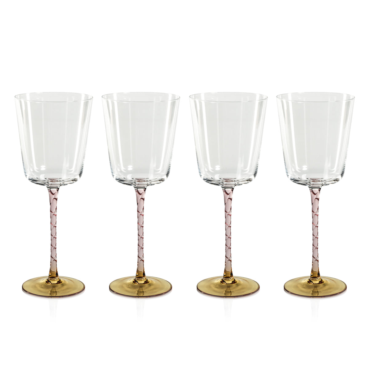 Sachi Amber & Pink Wine Glasses, Set 4 - Glass Stem Detail | Bone & Brass