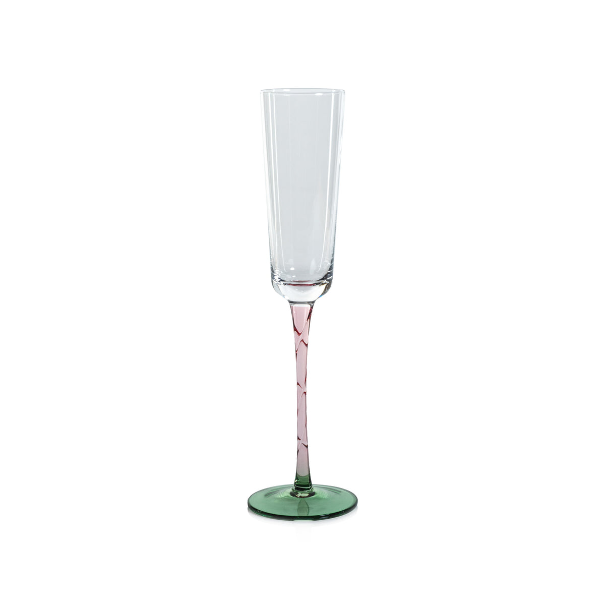 Sachi Green & Pink Champagne Flutes, Set 6 | Bone & Brass