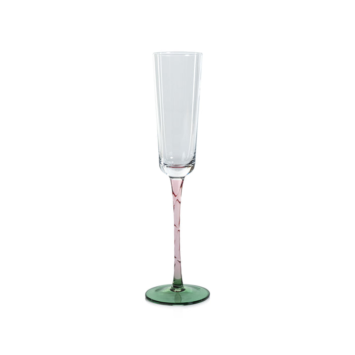 Sachi Green & Pink Champagne Flutes, Set 6 | Bone & Brass