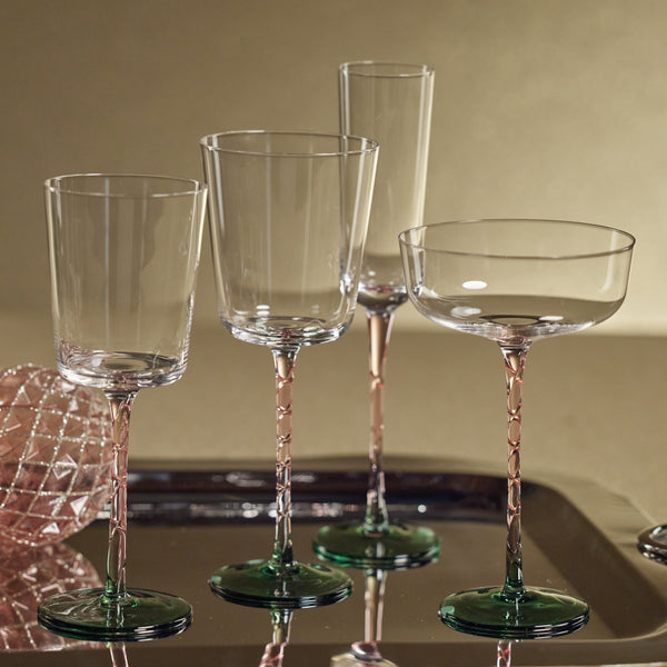 Sachi Green & Pink Cocktail / Martini Glasses, Set 4 - Glass Detail | Bone & Brass