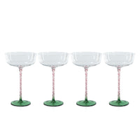 Sachi Green & Pink Cocktail / Martini Glasses, Set 4 - Glass Side View | Bone & Brass