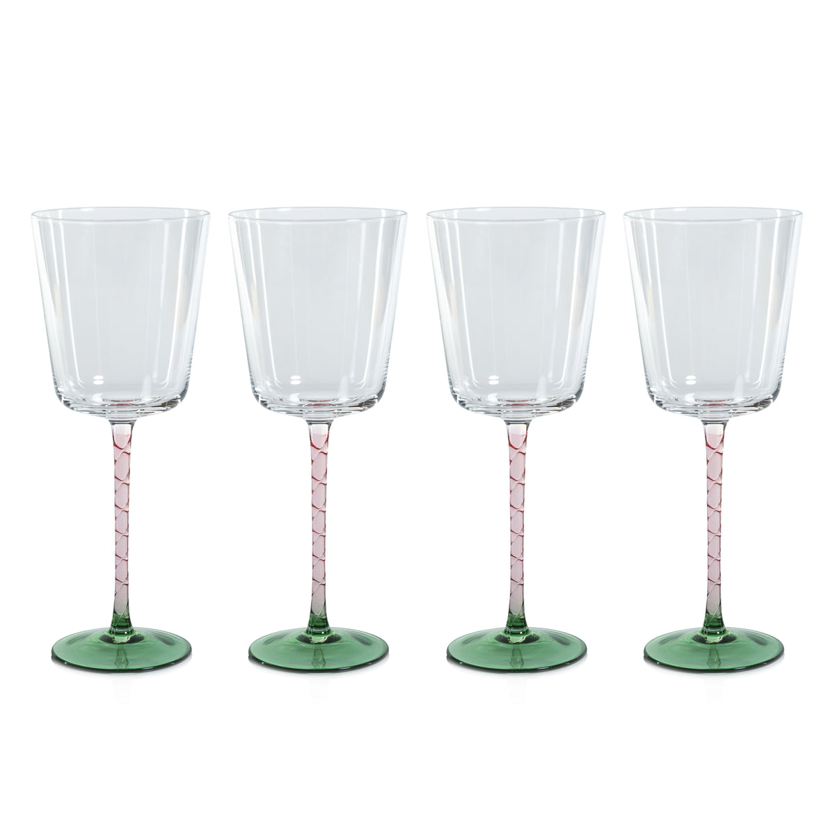 Sachi Green & Pink Red Wine Glasses, Set 4 - Glass Stem Detail | Bone & Brass