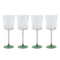 Sachi Green & Pink Red Wine Glasses, Set 4 - Glass Stem Detail | Bone & Brass