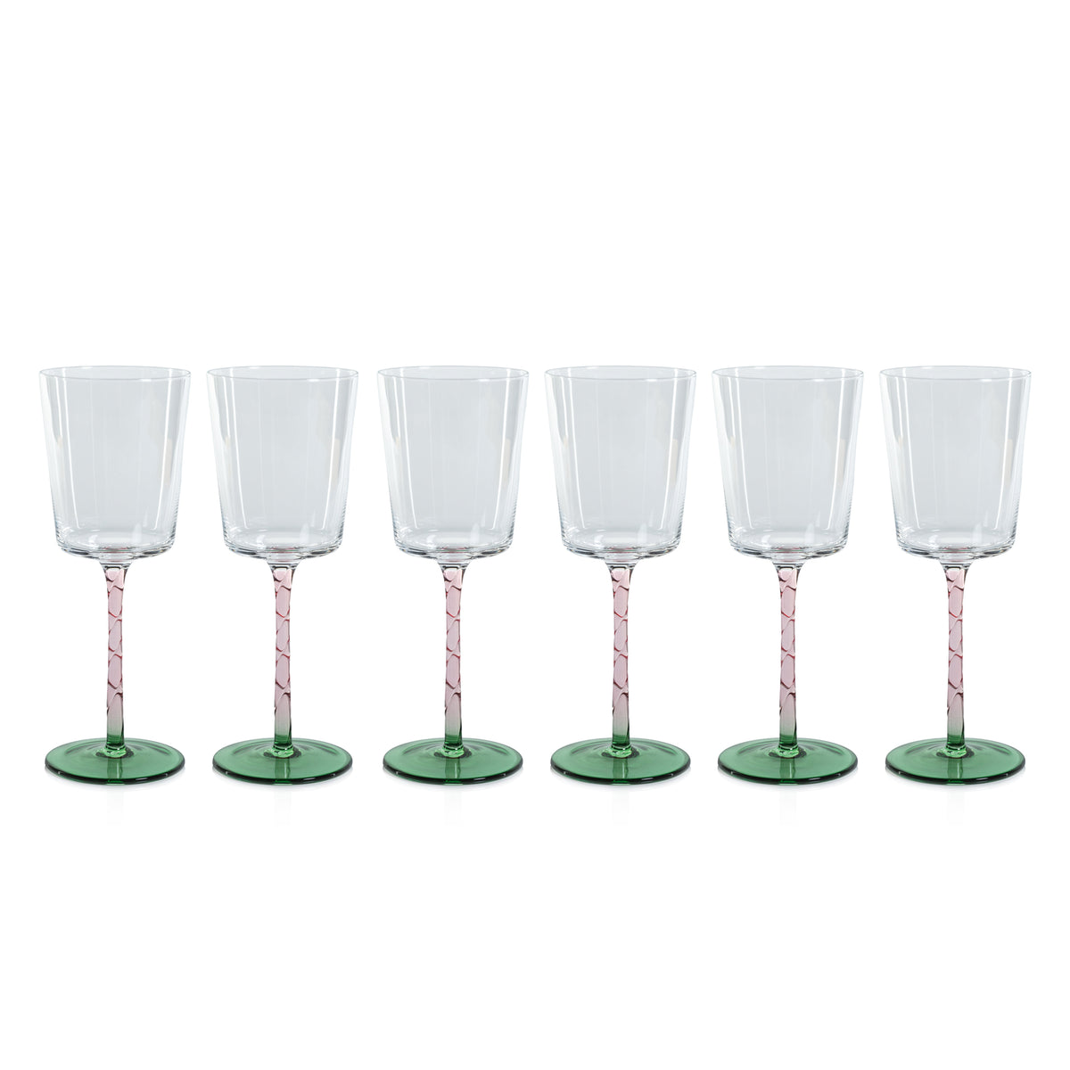 Sachi Green & Pink White Wine Glasses, Set 6 - Glass Stem Detail | Bone & Brass