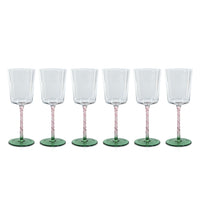 Sachi Green & Pink White Wine Glasses, Set 6 - Glass Stem Detail | Bone & Brass