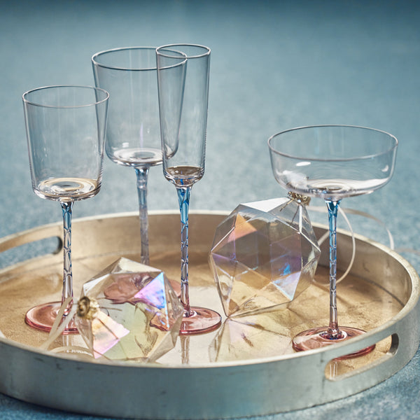 Sachi Pink & Blue Champagne Flutes, Set 6 - Glass Detail | Bone & Brass