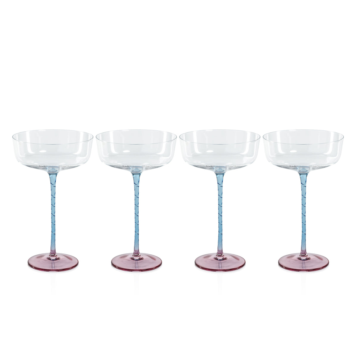 Sachi Pink & Blue Cocktail Glasses, Set of 4 - Glass Stem Detail | Bone & Brass
