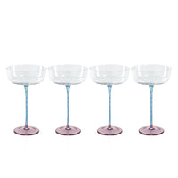 Sachi Pink & Blue Cocktail Glasses, Set of 4 - Glass Stem Detail | Bone & Brass