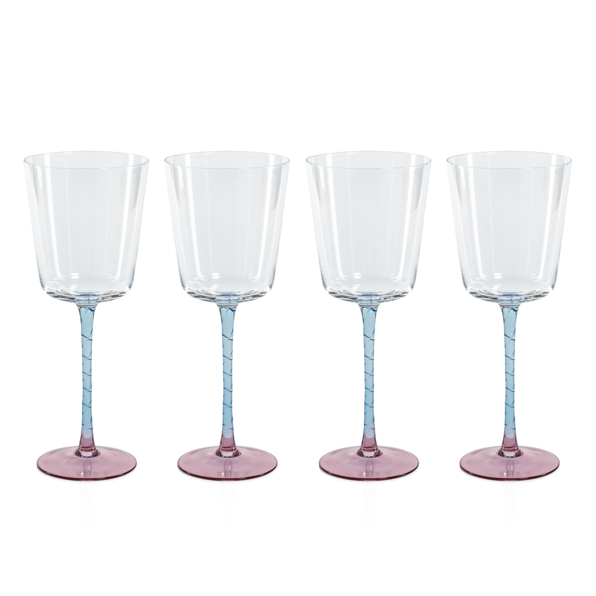 Sachi Pink & Blue Red Wine Glasses, Set 4 - Glass Stem Detail | Bone & Brass