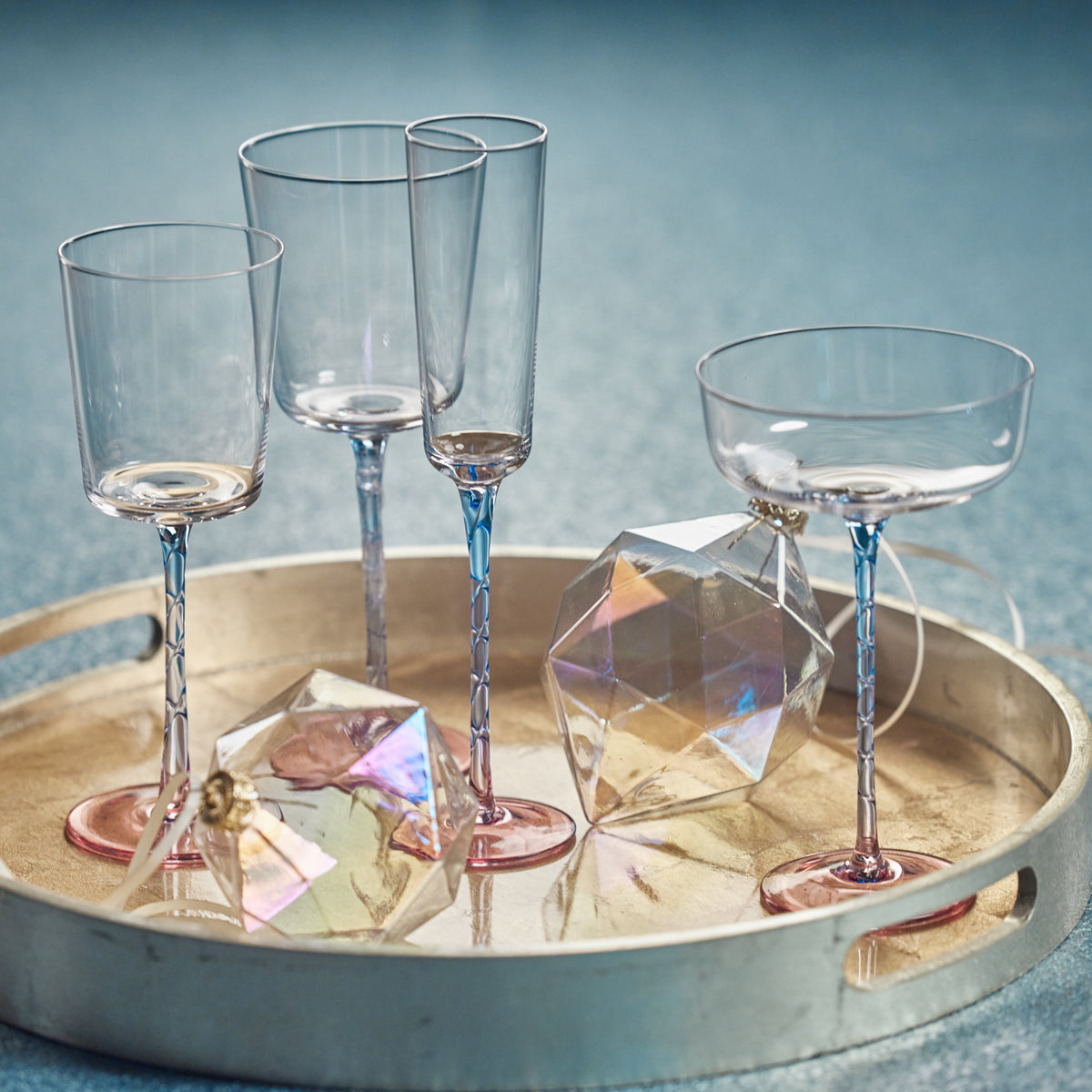 Sachi Pink & Blue White Wine Glasses, Set 6 - Glass Detail | Bone & Brass
