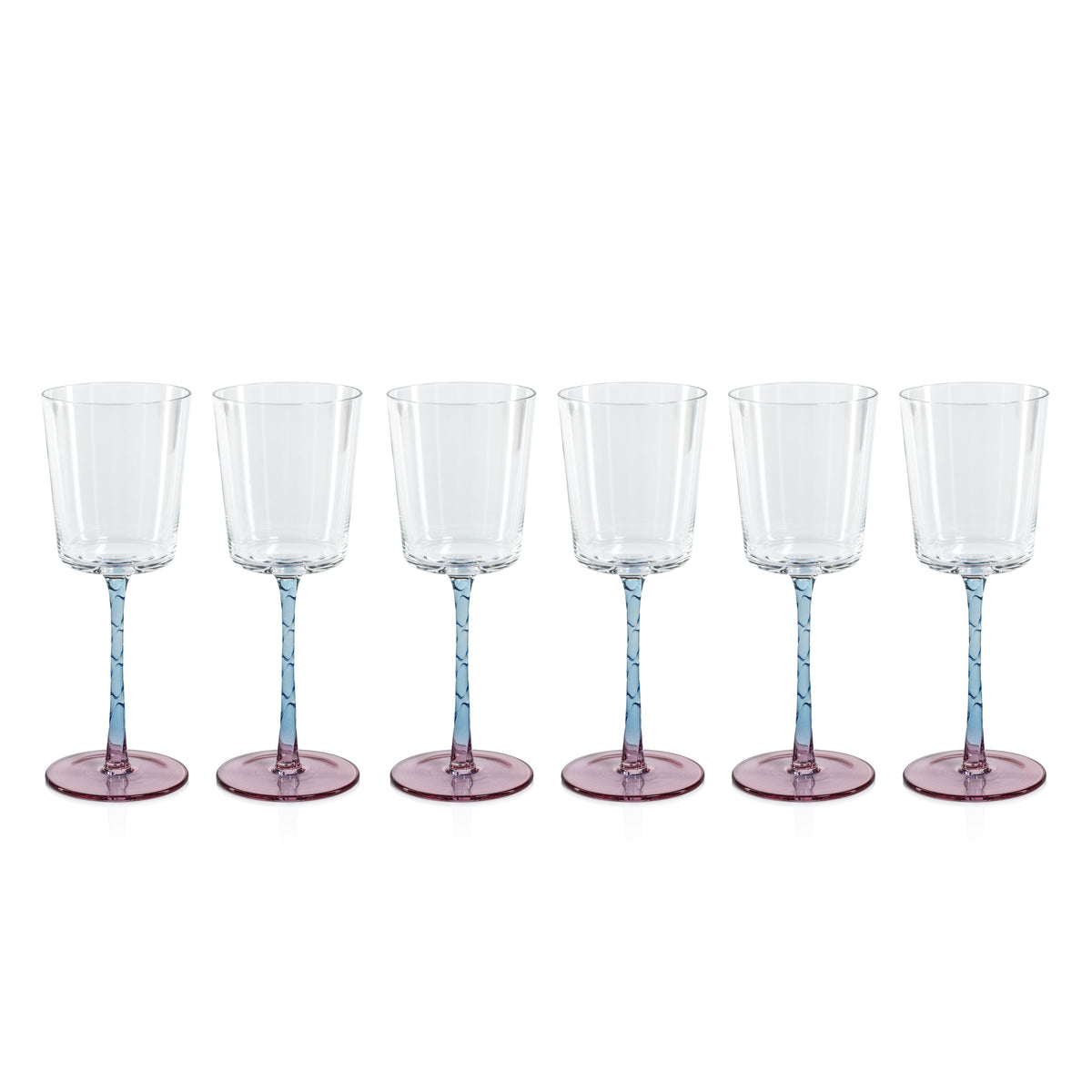 Sachi Pink & Blue White Wine Glasses, Set 6 - Glass Stem Detail | Bone & Brass
