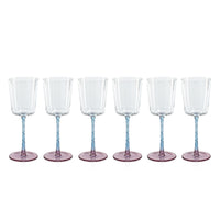 Sachi Pink & Blue White Wine Glasses, Set 6 - Glass Stem Detail | Bone & Brass