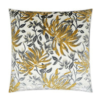 Sadah Mustard Floral Throw Pillow, 24x24, with textured gold, gray, and white botanical pattern.