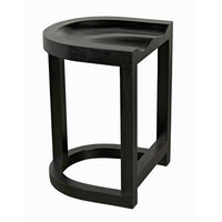 Black mahogany Saddle counter stool with curved seat and western style.