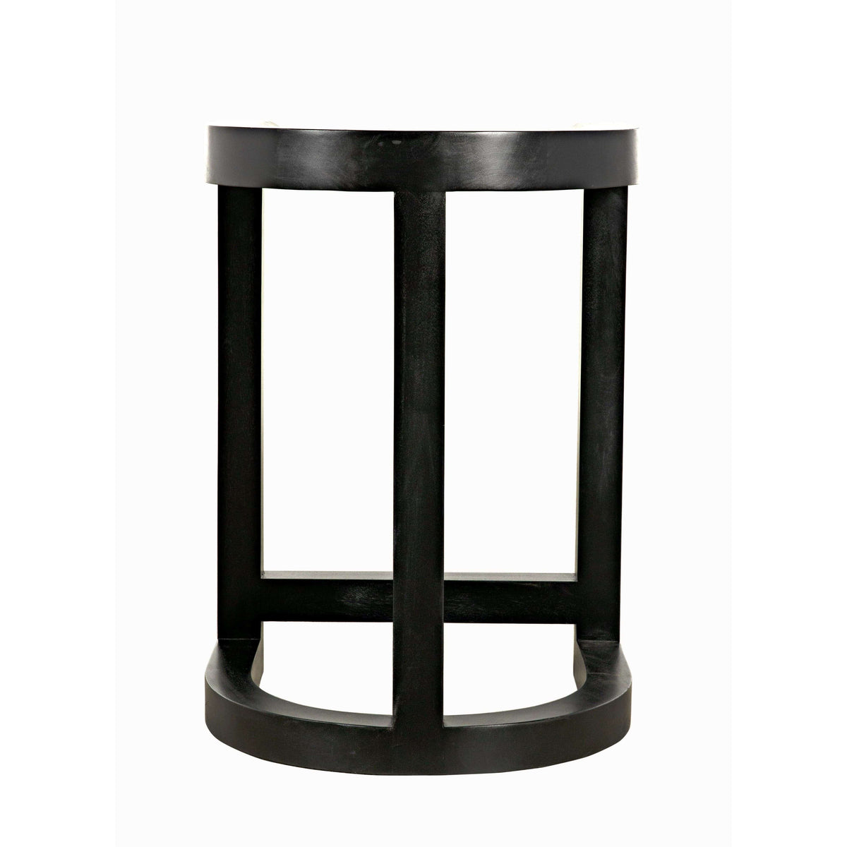 Hand-rubbed black mahogany Saddle counter stool with curved seat and base, 26"H.