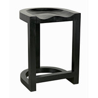 Black mahogany Saddle counter stool with a curved seat and hand-rubbed finish.
