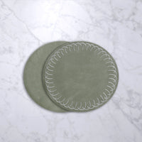 Sage Green Round Embroidered Placemats Set of 4 - Placemat Detail | Bone & Brass