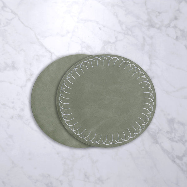 Sage Green Round Embroidered Placemats Set of 4 - Placemat Detail | Bone & Brass