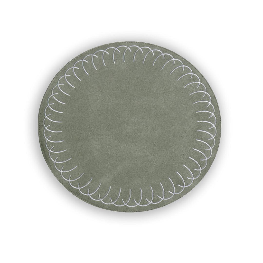 Sage Green Round Embroidered Placemats Set of 4 | Bone & Brass