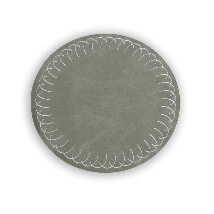 Sage Green Round Embroidered Placemats Set of 4 | Bone & Brass