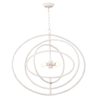 White Sail Chandelier with four exposed bulbs and nested, textured rings.