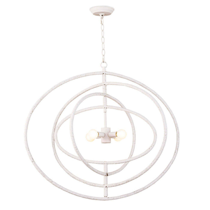 White Sail Chandelier with four exposed bulbs and nested, textured rings.