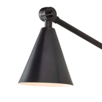 Sal Task Sconce in oil rubbed bronze with an adjustable arm and conical shade, Mid-Century Modern style.