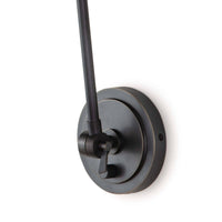 Sal Task Sconce in oil rubbed bronze, featuring an adjustable arm and round backplate.