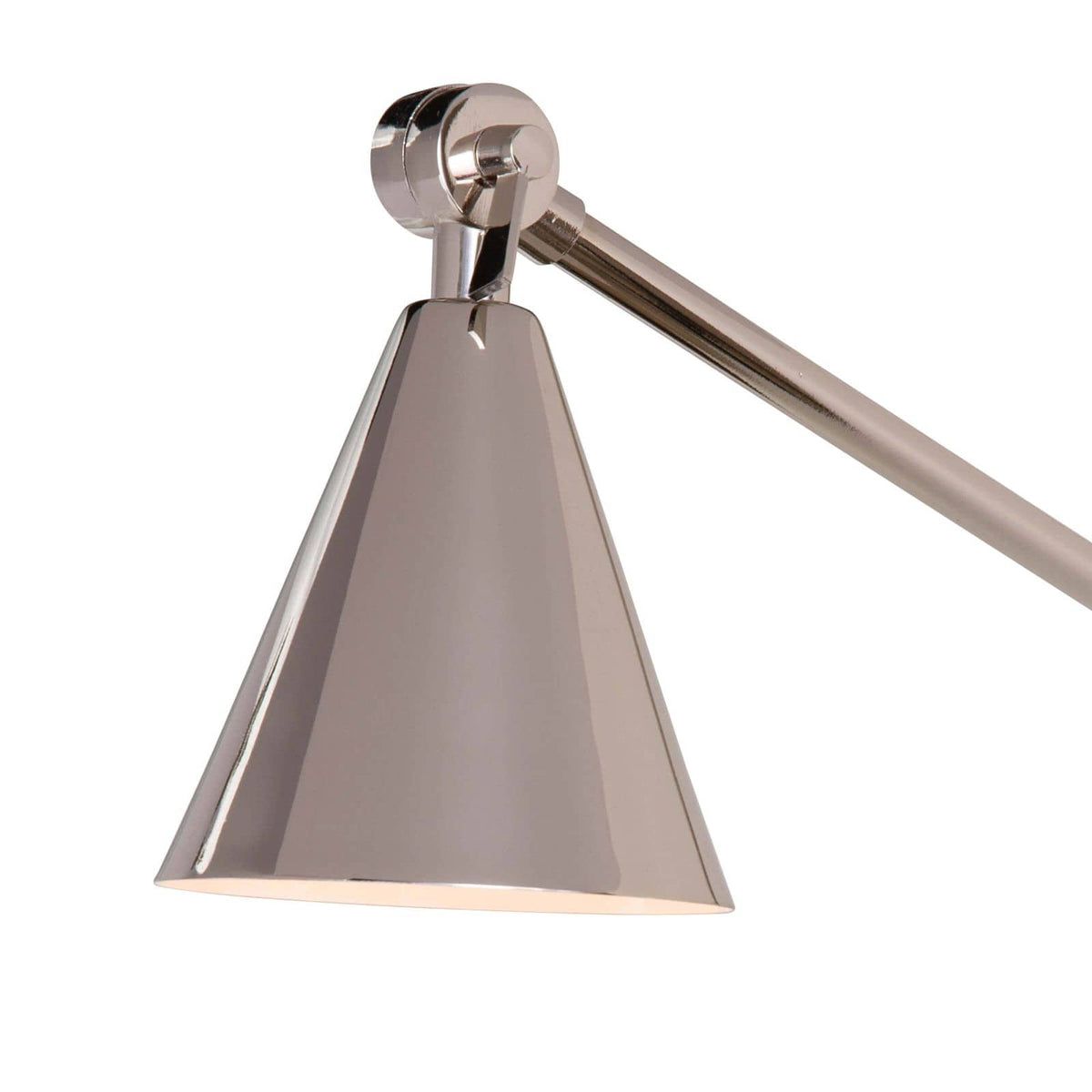 Polished nickel Sal Task Sconce with an adjustable arm and conical shade, offering Mid-Century Modern style.