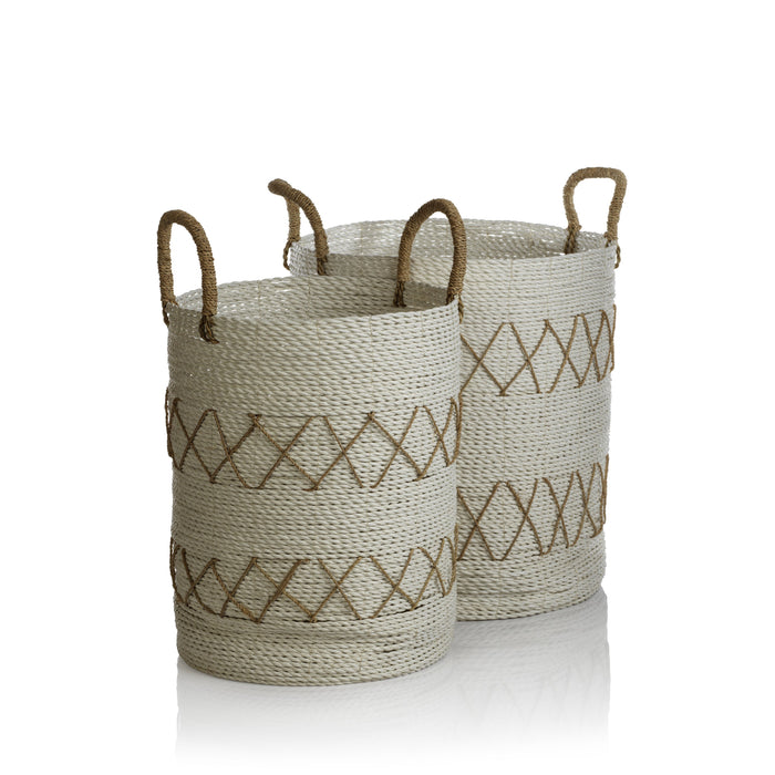 Salento White & Natural Decorative Basket Set | Bone & Brass