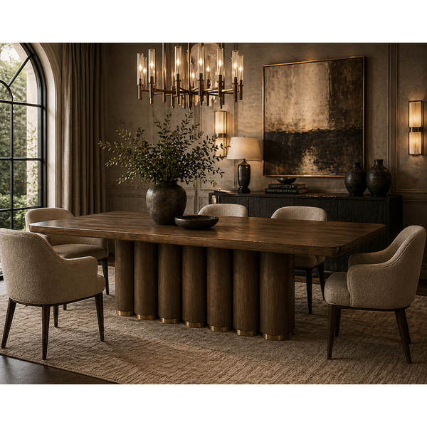 Salix Chocolate Oak Rectangle Dining Table - Table Side View | Bone & Brass