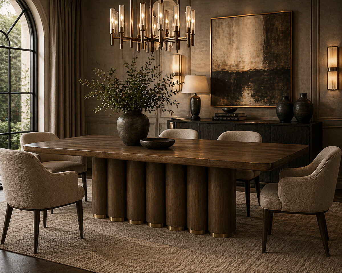 Salix Chocolate Oak Rectangle Dining Table - Table Side View | Bone & Brass