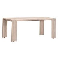 Santini Gray Teak Outdoor Dining Table, a rectangular light gray solid teak wood table with sturdy legs.
