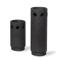 Savior Black Wooden Vase Set: Two sleek, cylindrical mango wood vases with cutout details.