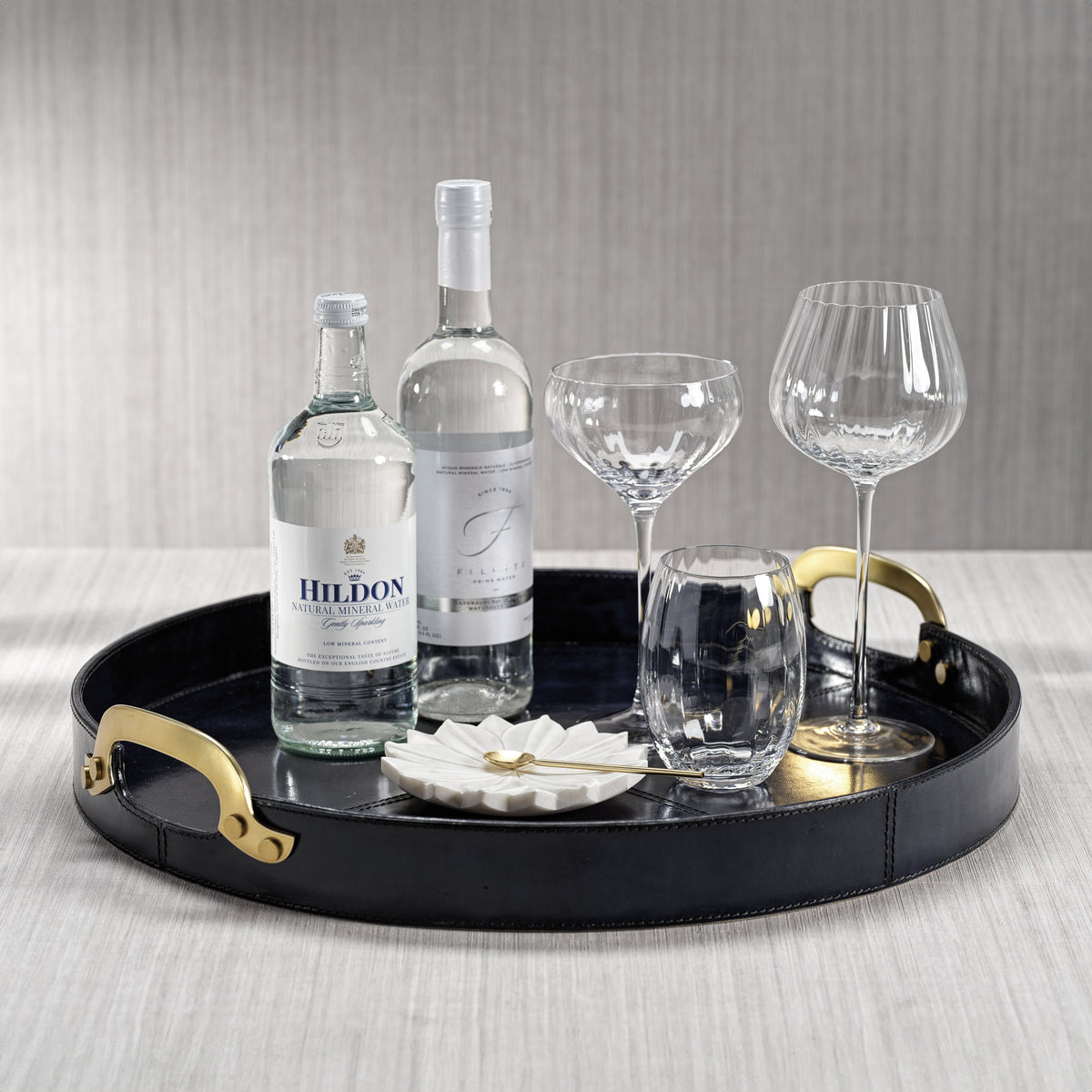 Savoy Deep Blue Leather Round Decorative Tray - Tray Detail | Bone & Brass