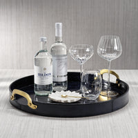 Savoy Deep Blue Leather Round Decorative Tray - Tray Detail | Bone & Brass